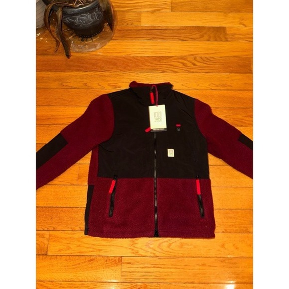 New Women's Topo Designs Subalpine Fleece Jacket XS burgundy & black‎ $189 - Picture 5 of 9